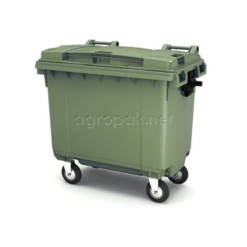 Бак для мусора 660л, с крышкой, на колесах, п/э, цвет зеленый