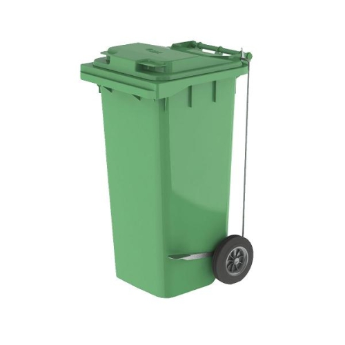 Бак для мусора 120л, с педалью, с крышкой, на колесах, п/э, цвет зеленый