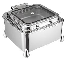 Мармит настольный (чефиндиш) квадратный со стеклянной крышкой 6,5л, 38x42x22см