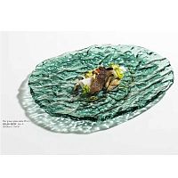 Блюдо овальное презентационное стеклянное «Море» зеленое 28х25см, Mar-Green
