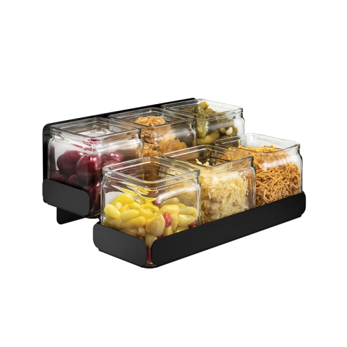 Диспенсер для приправ 2 яруса на 6 емкостей, 31,8х21,6см h13,6см, сталь/стекло Диспенсер для приправ 2 яруса на 6 емкостей, 31,8х21,6см h13,6см, сталь/стекло