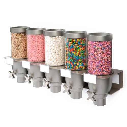 Диспенсер EZ-SERV для сыпучих продуктов, пять емкостей по 2,5л, 73,7х17,8см h38,7см, сталь/акрил Диспенсер EZ-SERV для сыпучих продуктов, пять емкостей по 2,5л, 73,7х17,8см h38,7см, сталь/акрил