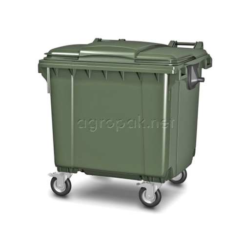 Бак для мусора 1100л, с крышкой, на колесах, п/э, цвет зеленый